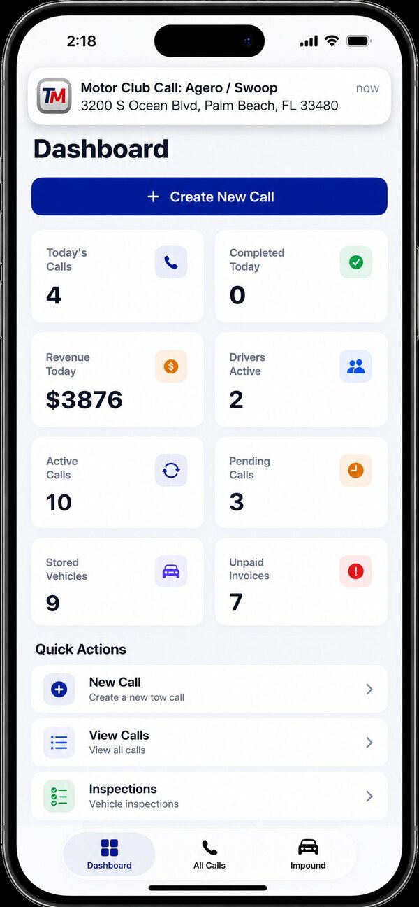 Admin dashboard with push alert on iPhone