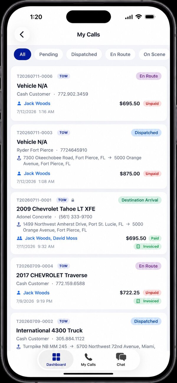 Calls list on iPhone